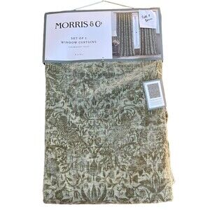 William Morris Window Curtains Panels 38X96 Strawberry Thief Green Embossed 2 PC
